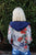 Navy Rust Flower Print Zip-up Contrast Striped Hood Sweater