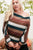Boat Neck Long Bubble Sleeve Multi Stripe Print Knit Top