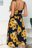 Smocked Sunflower Printed Sleeveless Cami Dress