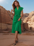 Tied Notched Cap Sleeve Dress