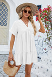 Ruched Tiered V-Neck Short Sleeve Mini Dress