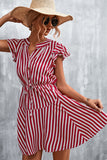Ruffled Striped Cap Sleeve Mini Dress