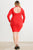 Plus Red Ribbed Long Sleeve Mock Neck Cut-out Back Midi Dress