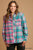 Mixed Plaid Boxy Cut Button Down Flannel With Front Pocket