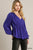 Satin V-neck Ruffle Baby Doll Top With Cuffed Long Sleeve