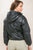 Pu Faux Leather Zipper Hooded Puffer Jacket