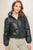 Pu Faux Leather Zipper Hooded Puffer Jacket