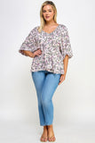 Floral V-neck Babydoll Balloon Slv Top