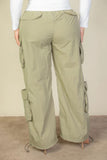 Plus Size Flap Pockets Drawstring Ruched Parachute Pants