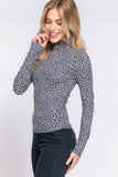 Long Slv High Neck Animal Print Knit Top