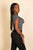 Ribbed tight knitted striped square neck short sleeve t shirt
