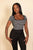 Ribbed tight knitted striped square neck short sleeve t shirt