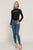 Long slv mock neck kyehole rib knit top