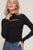 Long slv mock neck kyehole rib knit top