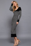 Long Slv Round Neck Stripe Sweater Long Dress