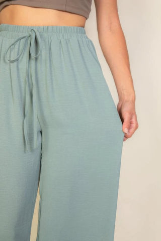 Drawstring Waist Wide Leg Minimalist Pants