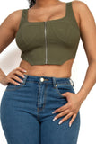 Zip-up square neck crop top