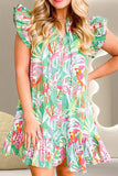 Printed Tie Neck Cap Sleeve Mini Dress
