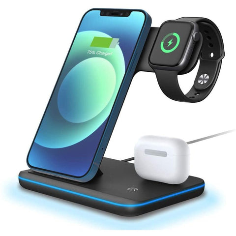  15w 3 In 1 Wireless Fast Charging Station Qi Fast Charger For Wireless Charging Mobile Phones Watches black