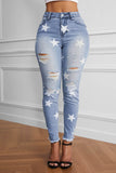 Ripped Star Print Jeans