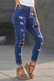Buffalo Plaid Lined Ripped Jeans