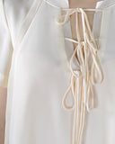 Solid Tie Up Pattern Neckline Short Sleeves top