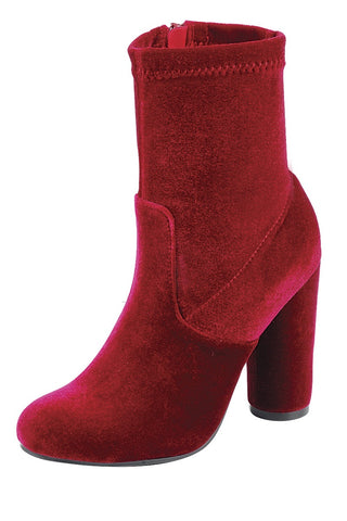 Ladies fashion reflections of sock-like ankle boot, closed almond toe, block heel with zipper closure - merchandiserus2