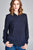 Ladies fashion long sleeve w/pocket dot print rayon challis woven top