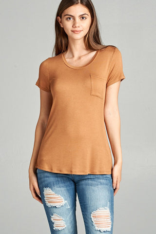 Ladies fashion short sleeve scoop neck top w/ pocket