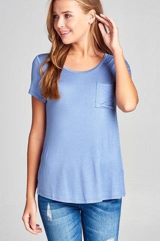 Ladies fashion short sleeve scoop neck top w/ pocket