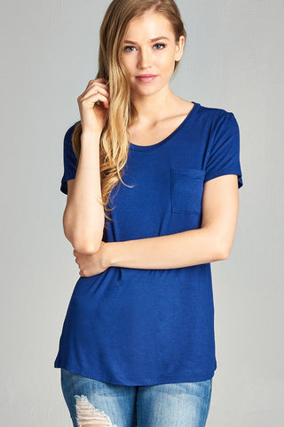 Ladies fashion short sleeve scoop neck top w/ pocket