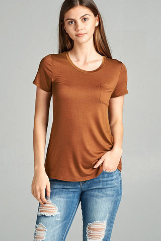 Ladies fashion short sleeve scoop neck top w/ pocket