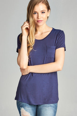 Ladies fashion short sleeve scoop neck top w/ pocket