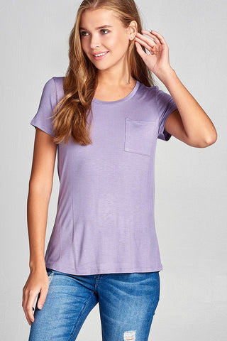Ladies fashion short sleeve scoop neck top w/ pocket