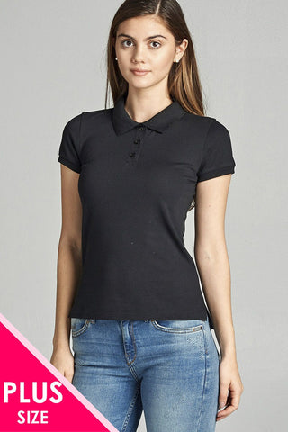 Ladies fashion plus size classic pique polo top