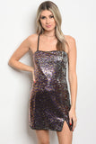 Ladies fashion sleeveless fitted multi color sequin dress that features a square neckline - merchandiserus2