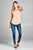 Ladies fashion woven tank top w/ front double pockets & button detail