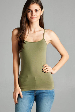 Ladies fashion basic adjustable spaghetti strap cropped cami w/ shelf bra