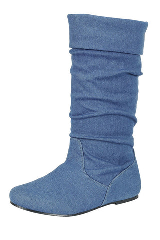 Ladies fashion ruched wedge boot is edgy, dress casual and chic, knee-high boot, closed almond toe, micro wedge heel - merchandiserus2