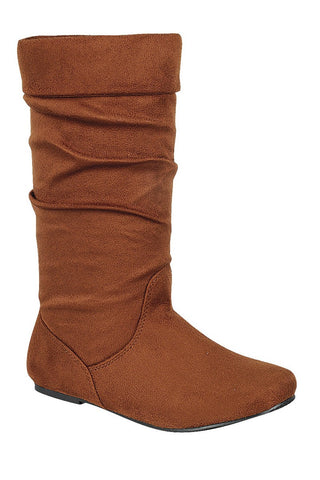 Ladies fashion ruched wedge boot is edgy, dress casual and chic, knee-high boot, closed almond toe, micro wedge heel - merchandiserus2