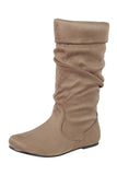 Ladies fashion ruched wedge boot is edgy, dress casual and chic, knee-high boot, closed almond toe, micro wedge heel - merchandiserus2