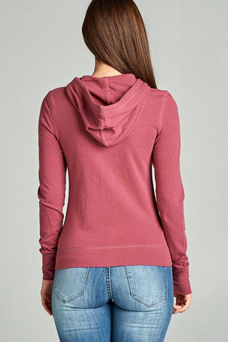 Ladies fashion plus size full zip-up closure hoodie w/long sleeves and lined drawstring hood