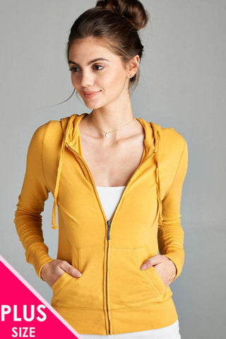 Ladies fashion plus size full zip-up closure hoodie w/long sleeves and lined drawstring hood