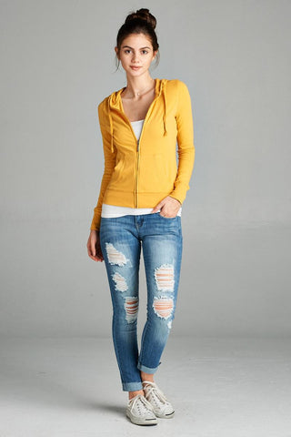 Ladies fashion plus size full zip-up closure hoodie w/long sleeves and lined drawstring hood