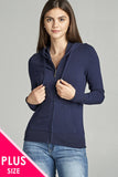 Ladies fashion plus size full zip-up closure hoodie w/long sleeves and lined drawstring hood