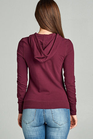 Ladies fashion plus size full zip-up closure hoodie w/long sleeves and lined drawstring hood