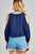 Ladies fashion cold shoulder w/front tie lace trim crinkle gauze woven top