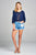 Ladies fashion cold shoulder w/front tie lace trim crinkle gauze woven top