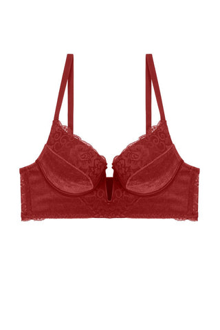 Ladies floral overlay longline w/extra plunge & push-up bra