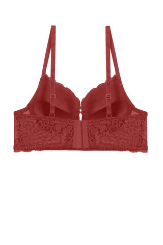 Ladies floral overlay longline w/extra plunge & push-up bra